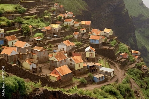 Fontainhas, small village on Santo Antão, Cape Verde, West Africa. Generative AI photo