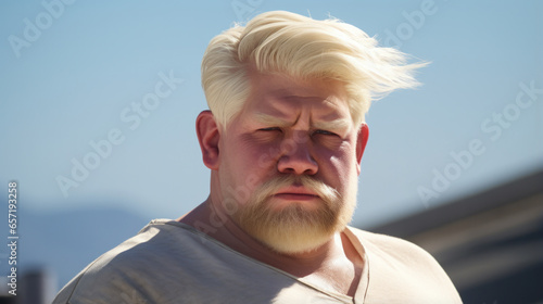 Portrait of depressed handsome bearded man with blonde hair Sad and unhappy.
