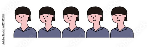 ポロシャツを着た従業員スタッフ女性の表情色々セット