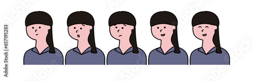 ポロシャツを着た従業員スタッフ女性の表情色々セット