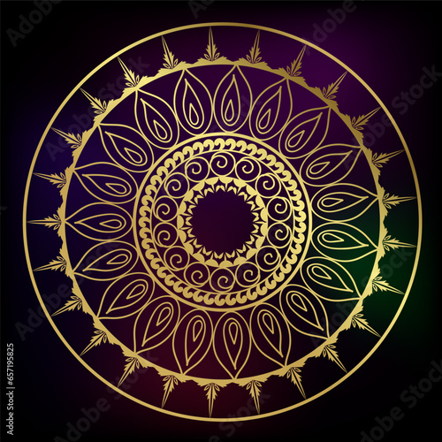 circle rangoli indian abstract decorative design golden vector illustration isolated