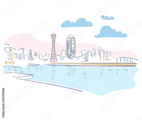 Kobe Hyogo Japan vector sketch city illustration line art sketch