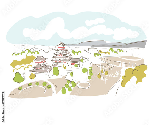 Kyoto Japan vector sketch city illustration line art sketch