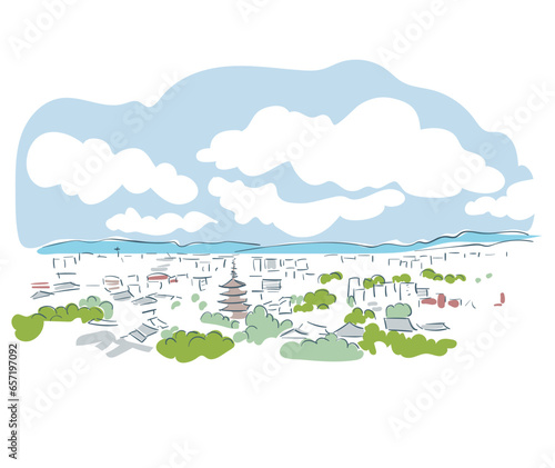 Kyoto Japan vector sketch city illustration line art sketch