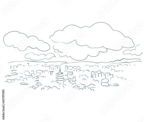 Kyoto Japan vector sketch city illustration line art sketch