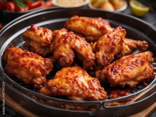 Close up view of delicious hot chicken wings with sauce © abu