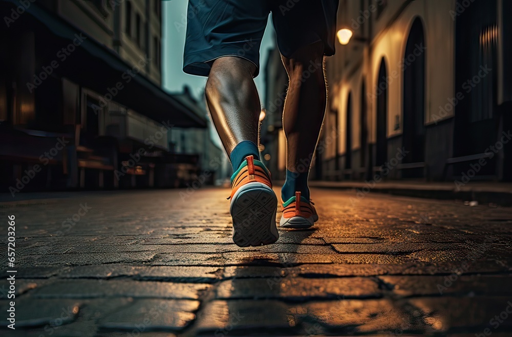 Fototapeta premium black athlete in sportswear walking through the streets, sport concept