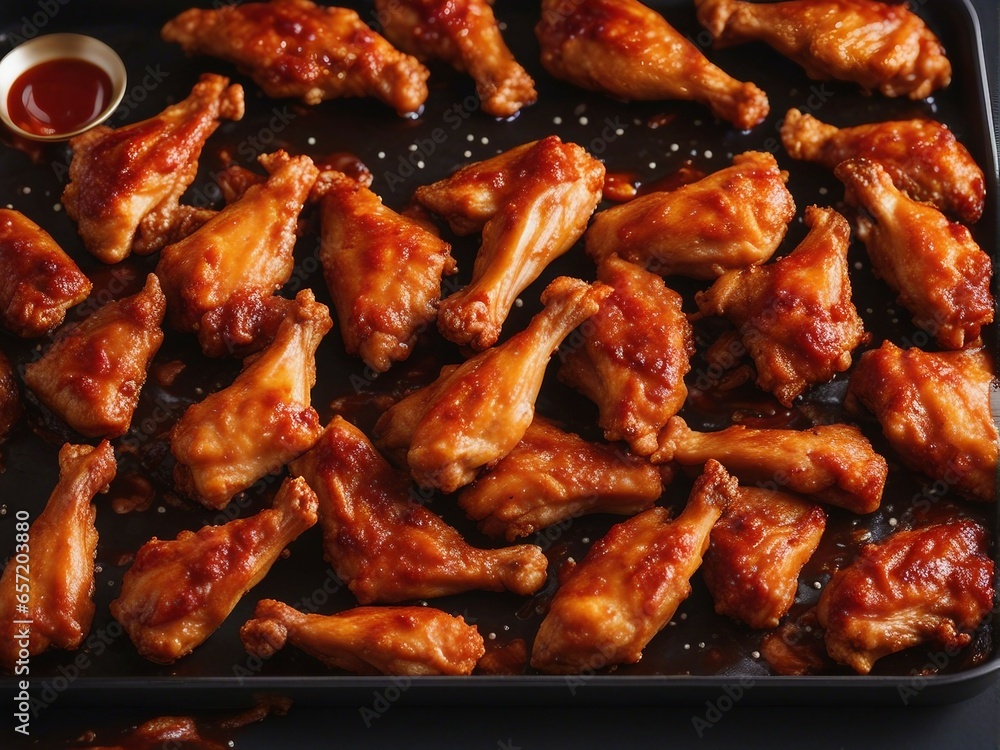 Hot and spicy chicken wings from above view Hot and spicy chicken wings from above view