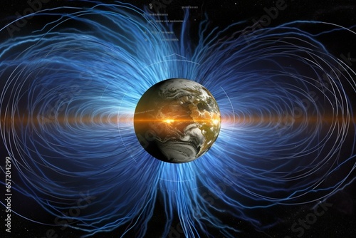 Illustration of the cosmos with Earth's magnetic field. Generative AI