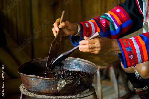 Traditional coffee roasting by hill tribes.
