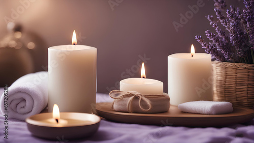 Light a lavender spa scented candle with. 