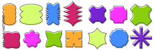Set of colorful geometric neo-brutalist shapes with black lining for design