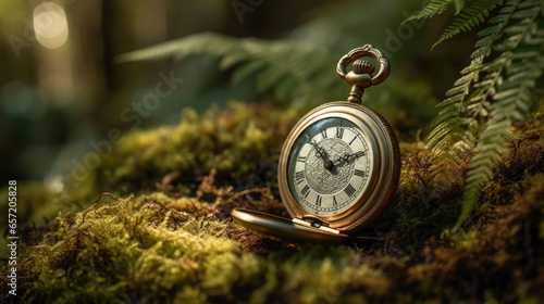 Pocket watch amidst nature's beauty, a timeless connection with the outdoors