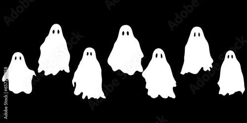 Great Collection of Simple, Spooky Characters: White Ghosts for Halloween. Scary Monsters with a Ghostly White Hue. Black Background