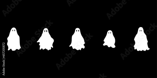 Halloween Collection: Great White Ghosts. Simple Characters with a Spooky Twist. Scary, Ghostly White Monsters on a Black Background