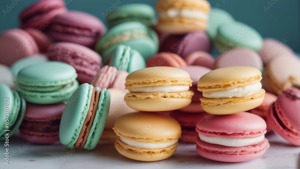 Obraz premium Close up view of delicious macarons