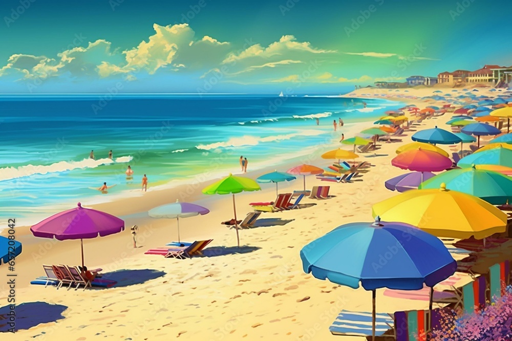 Artistic rendering of beach scenes. Generative AI