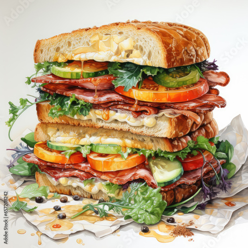 watercolor Sandwich clipart, Generative Ai