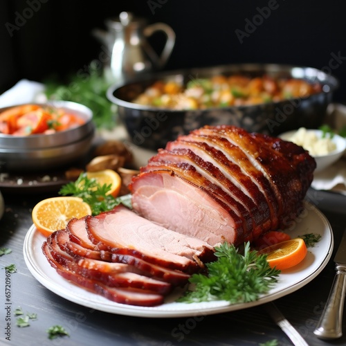Festive ham glazed with sweet and savory flavors