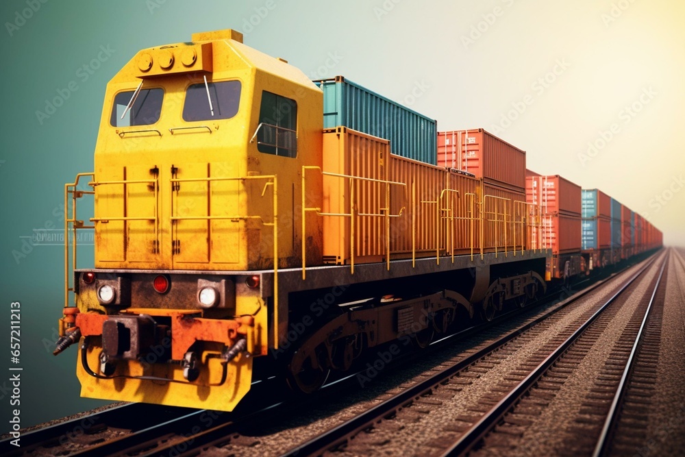 Railway cargo transport for goods delivery. Generative AI