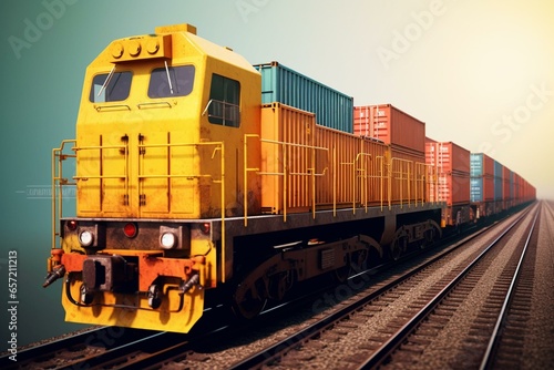 Railway cargo transport for goods delivery. Generative AI