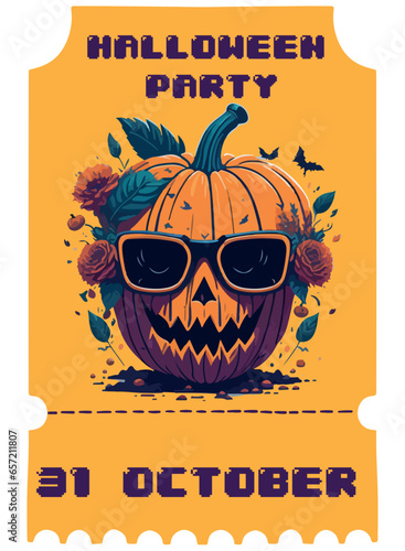 halloween pumpkin vector design with entrance ticket design