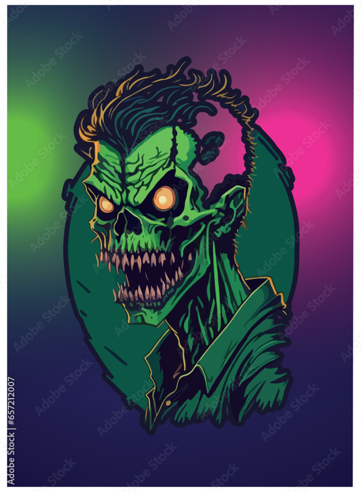 halloween zombie vector image with colorful background