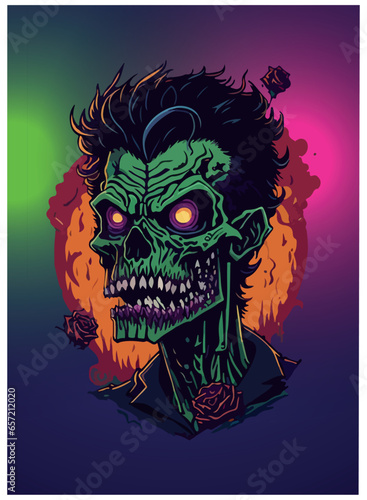 halloween zombie vector image with colorful background