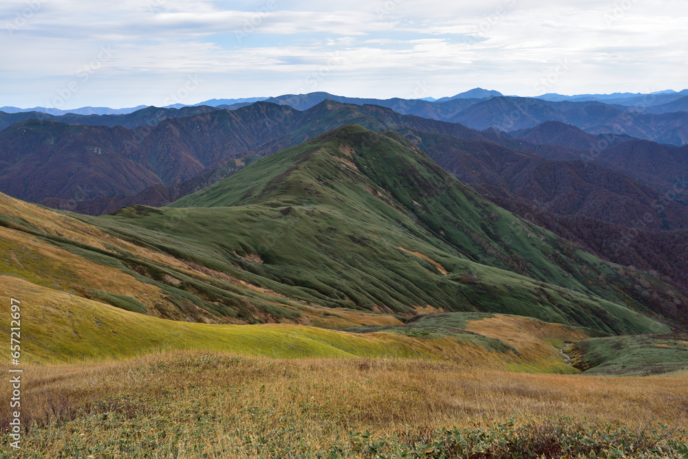 Naklejka premium Climbing Mount Makihata, Niigata, Japan