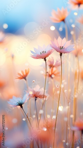 Soft focus flowers in meadow with bokeh effect