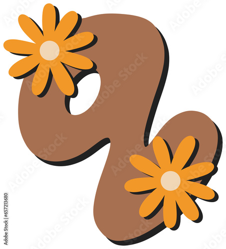 Groovy Retro Floral Lowercase Letter Q