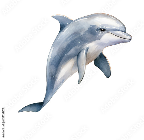 Watercolor illustration of a blue dolphin. Generative AI  png