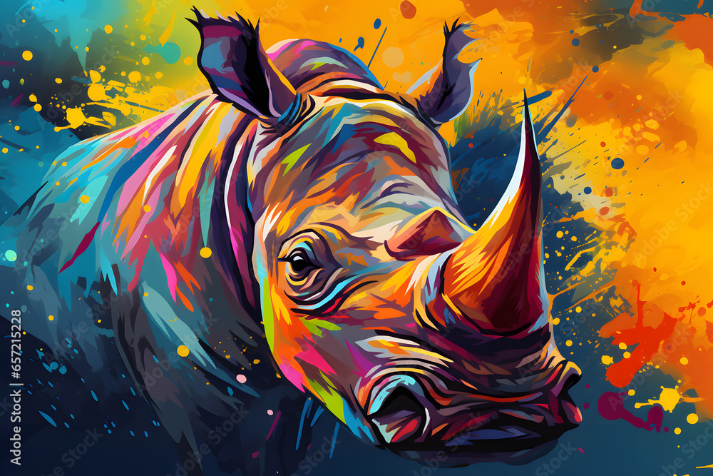 Fototapeta Colorful rhino on a black background