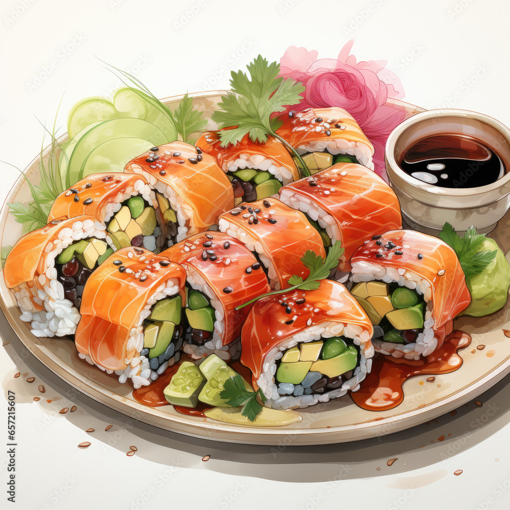 watercolor Sushi clipart, Generative Ai watercolor Sushi clipart, Generative Ai