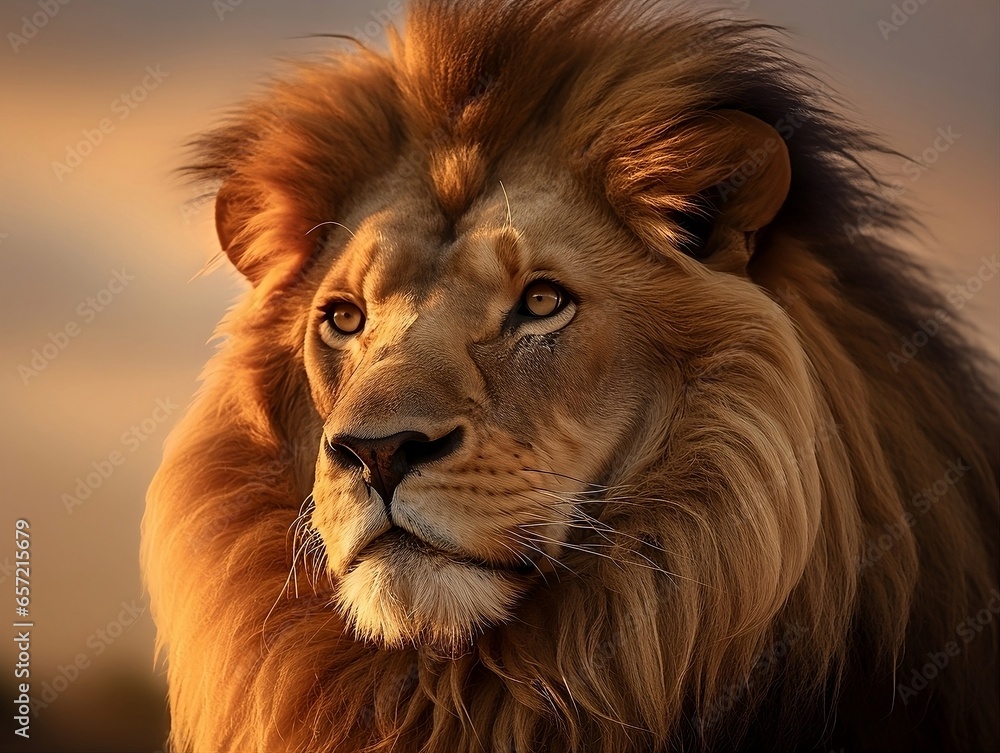 Leadership in Leo: Vibrant Lion Symbol Against Savannah Backdrop – Great for Horoscope Websites, Astrology Books, and Zodiac Sign Interpretations