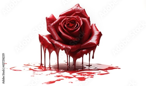 Fototapeta Naklejka Na Ścianę i Meble -  red rose in a pool puddle of dripping blood. Purity, Arousal, Symbol, Thorns, Deep, Connection