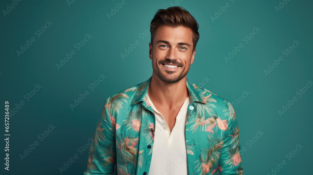 Fototapeta premium Stylish man on colored background.