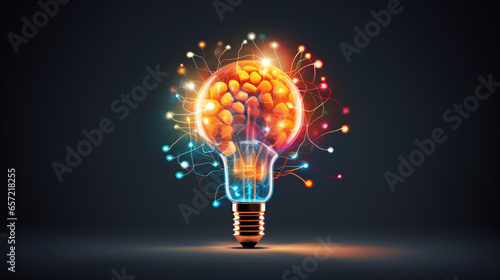 An image of colorful brain and light bulb generation