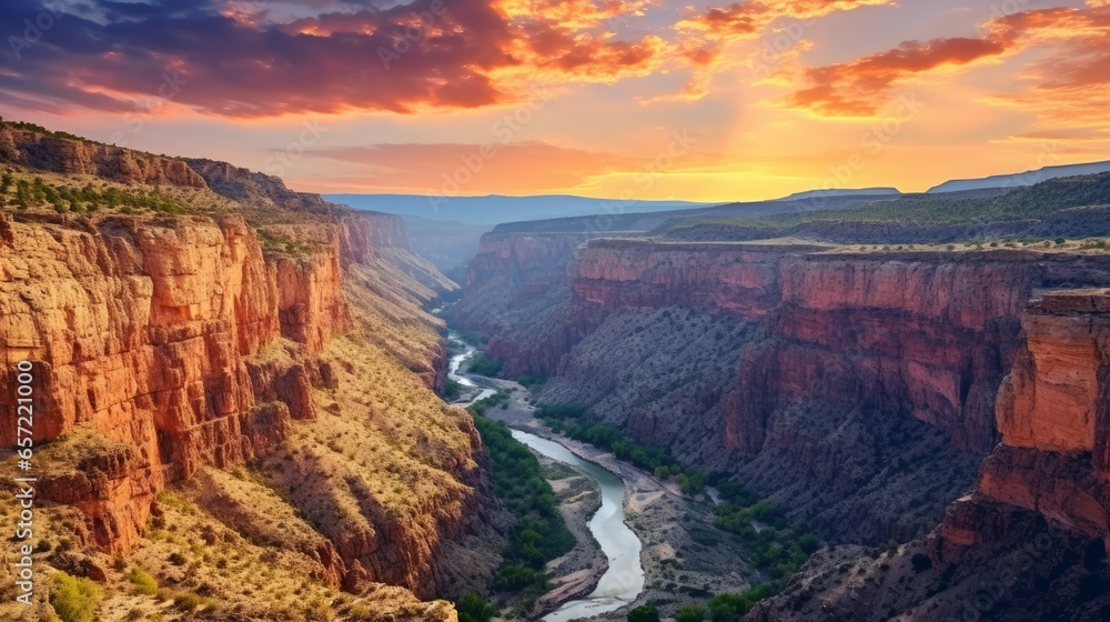 Canyon view in summer. Colorful canyon landscape at sun