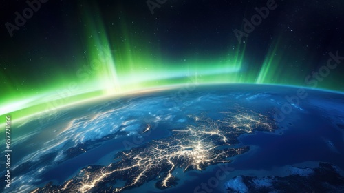 Beautiful northern lights or Aurora borealis in the sky over Trom photo