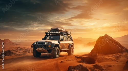 Safari and travel to Africa, extreme adventures or science expedition in a stone desert photo