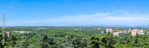 Panoramic view of cityscape from from the Mirador de la Monta  a de Pr  ncipe P  o in Madrid  Spain