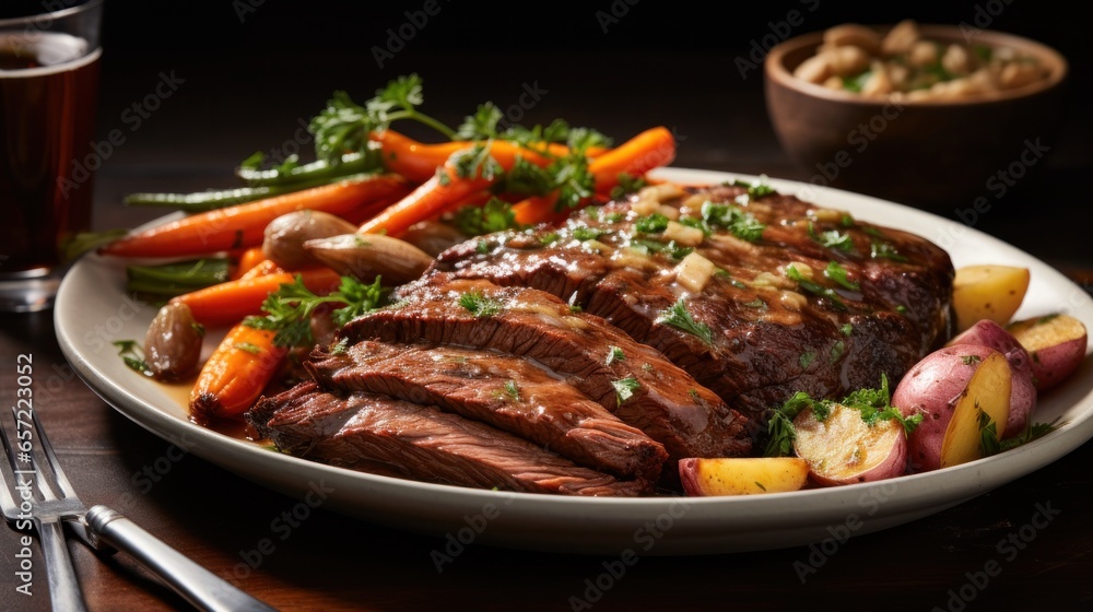 Classic beef pot roast with carrots, onions, and gravy Classic beef pot roast with carrots, onions, and gravy