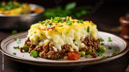 Savory shepherd's pie with mashed potatoes and ground beef