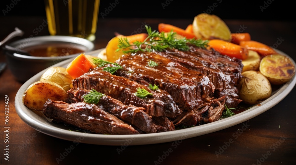 Classic beef pot roast with carrots, onions, and gravy Classic beef pot roast with carrots, onions, and gravy