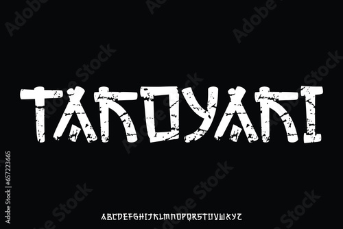 Creative textured handwriting japanese style alphabet display font vector. Unique typography style