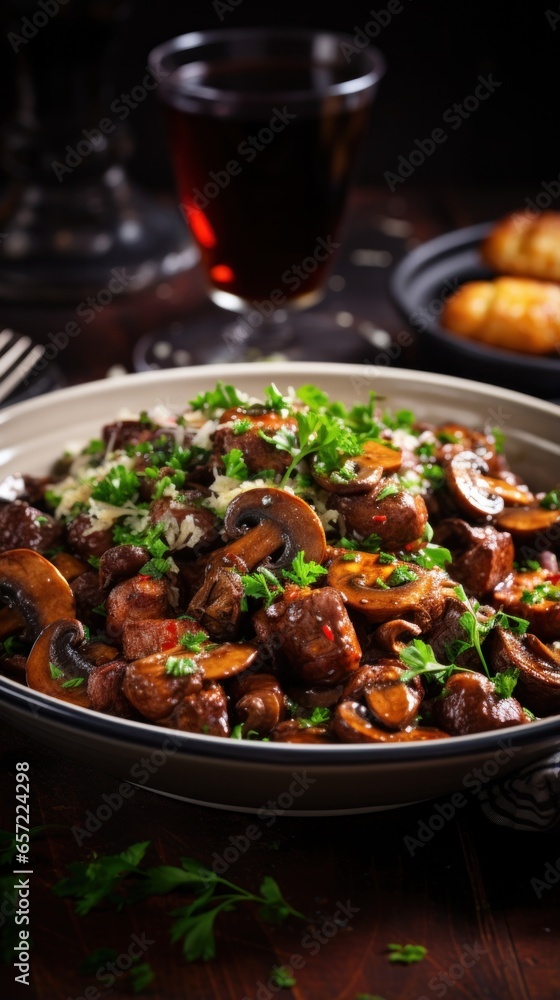 Rich beef bourguignon with mushrooms and red wine sauce Rich beef bourguignon with mushrooms and red wine sauce