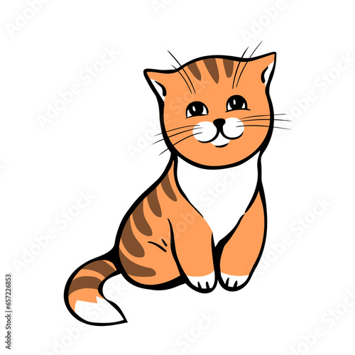 Red tabby kitten. Home pet. Cartoon vector illustration isolated on white background. Hand drawn outline