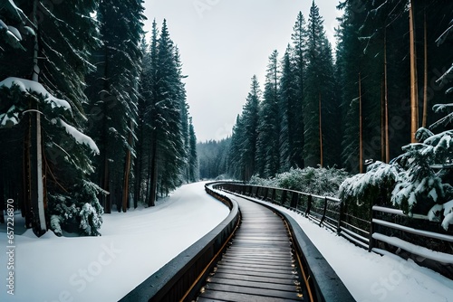 railway in winter forest