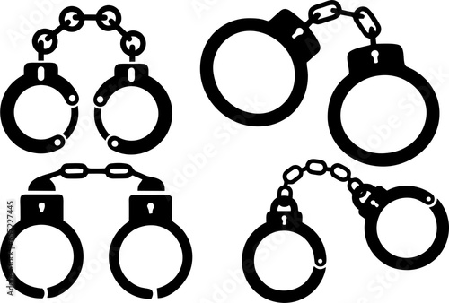 Handcuffs icons on white background in high HD resolution. Symbol of freedom and forgiveness for poster, banner or media warning. Police and criminal related. 